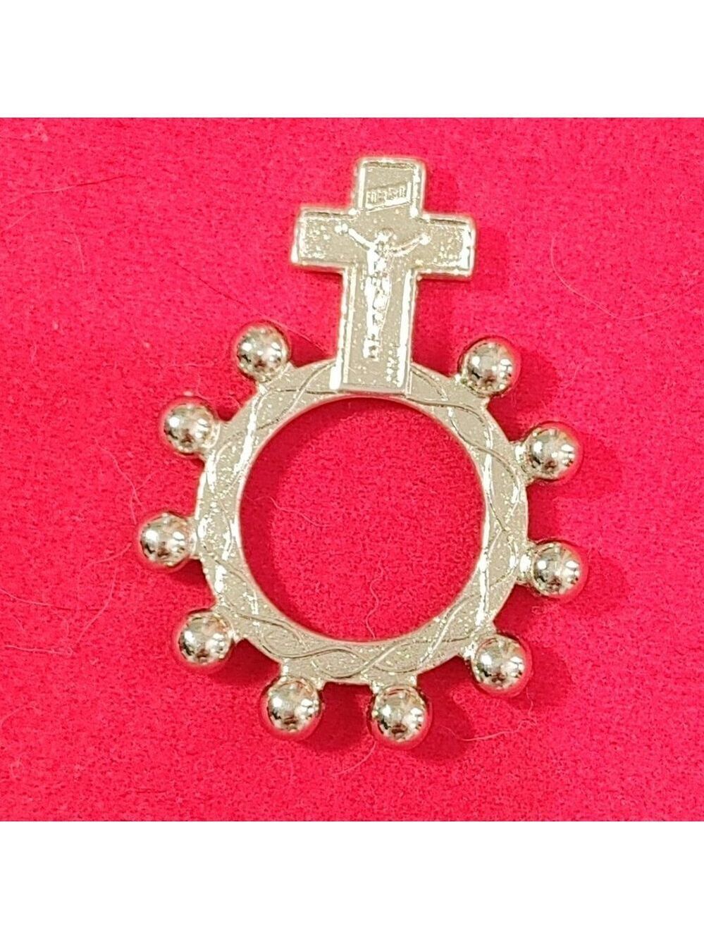Catholic Finger Ring Rosary Silvertone Pocket